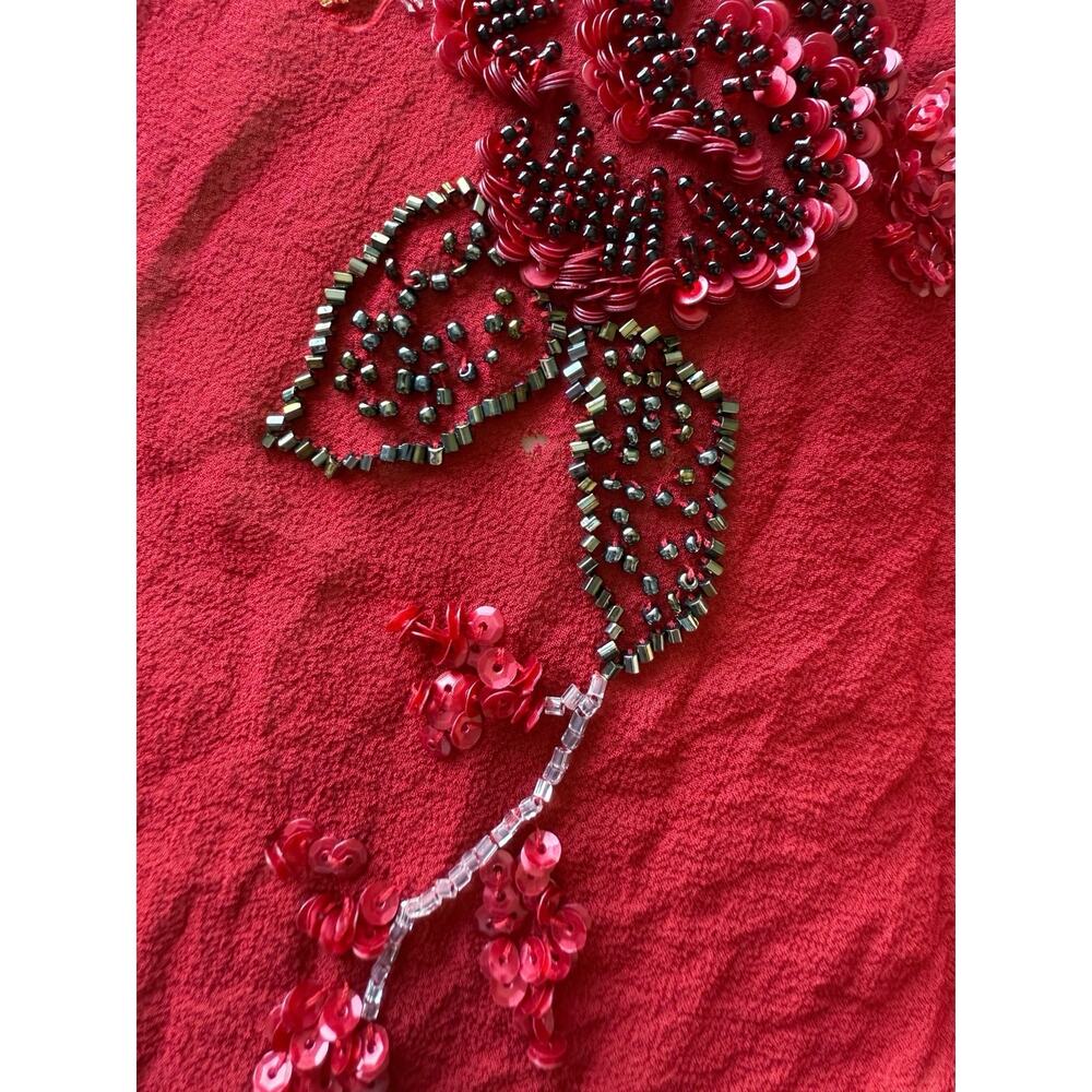 FLAWED Vintage Sue Wong Y2K Red Beaded Embroidered Asymmetrical Dress 12 S XS - Picture 16 of 17